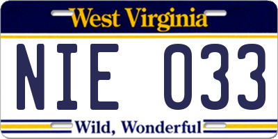 WV license plate NIE033