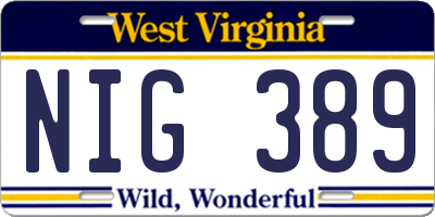 WV license plate NIG389