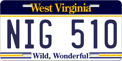 WV license plate NIG510