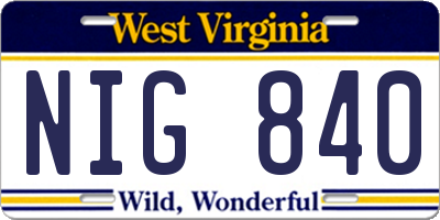 WV license plate NIG840