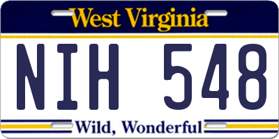 WV license plate NIH548