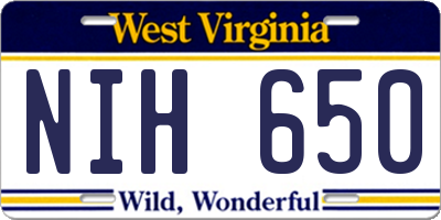 WV license plate NIH650