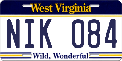 WV license plate NIK084