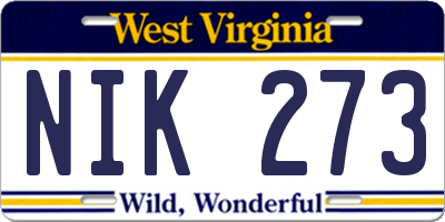 WV license plate NIK273