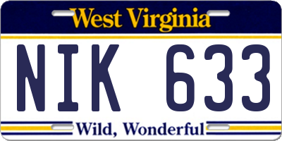 WV license plate NIK633