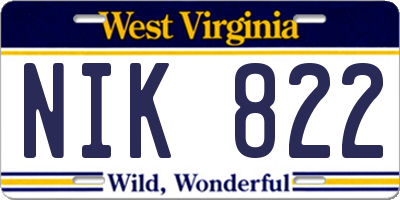 WV license plate NIK822