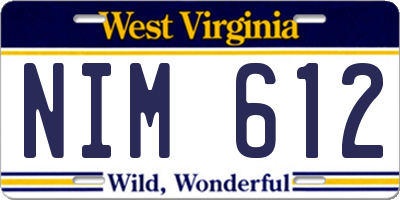 WV license plate NIM612
