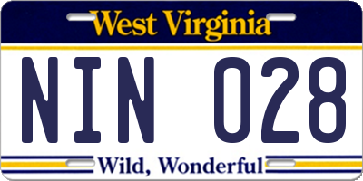 WV license plate NIN028