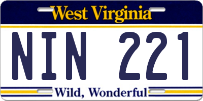WV license plate NIN221