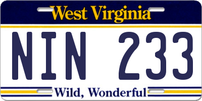 WV license plate NIN233