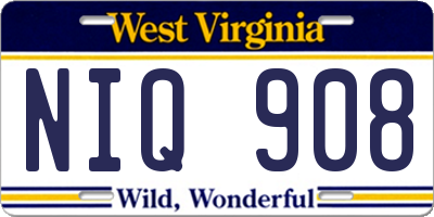 WV license plate NIQ908