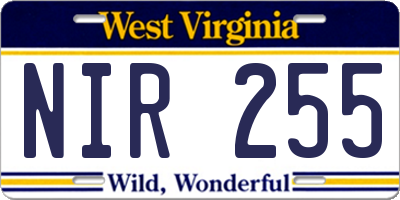 WV license plate NIR255