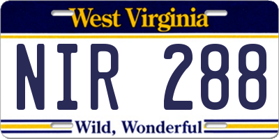 WV license plate NIR288