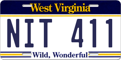 WV license plate NIT411
