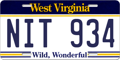 WV license plate NIT934