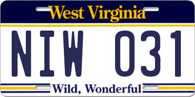 WV license plate NIW031