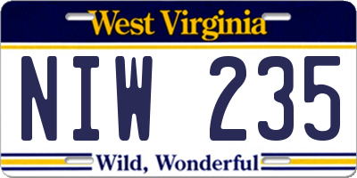WV license plate NIW235