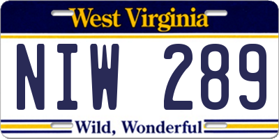 WV license plate NIW289