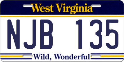 WV license plate NJB135