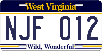 WV license plate NJF012