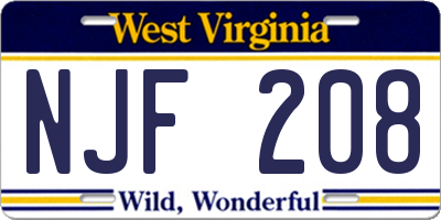 WV license plate NJF208