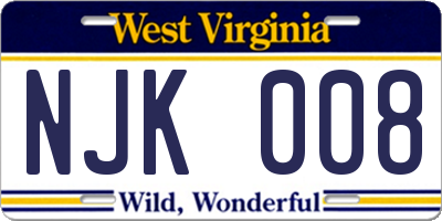 WV license plate NJK008