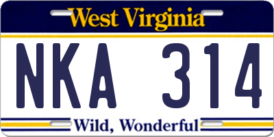 WV license plate NKA314