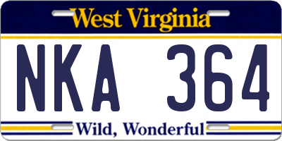 WV license plate NKA364