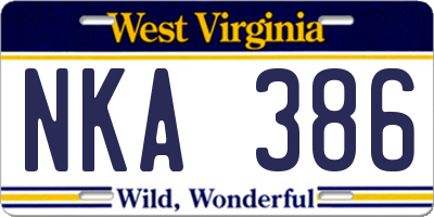 WV license plate NKA386