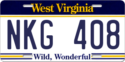 WV license plate NKG408