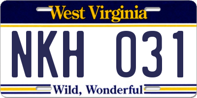 WV license plate NKH031