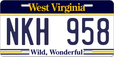 WV license plate NKH958