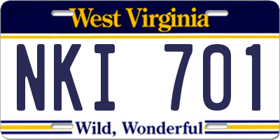 WV license plate NKI701