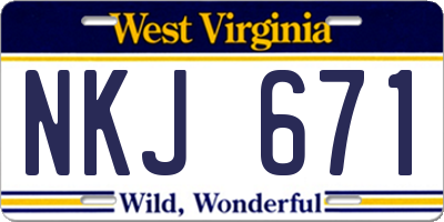 WV license plate NKJ671