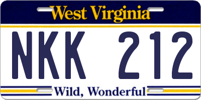 WV license plate NKK212