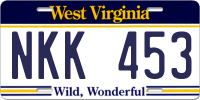 WV license plate NKK453