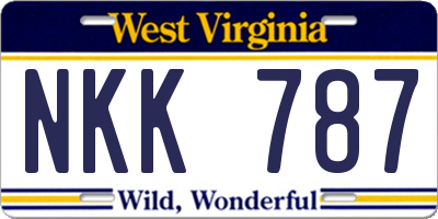 WV license plate NKK787