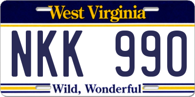 WV license plate NKK990