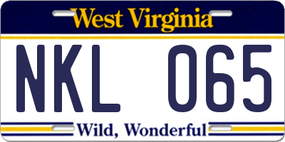 WV license plate NKL065