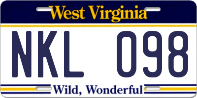 WV license plate NKL098