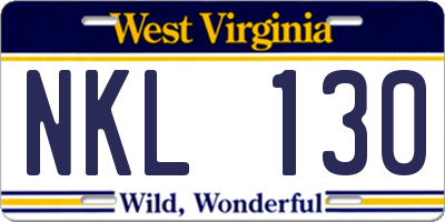 WV license plate NKL130