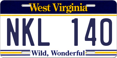 WV license plate NKL140