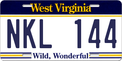 WV license plate NKL144