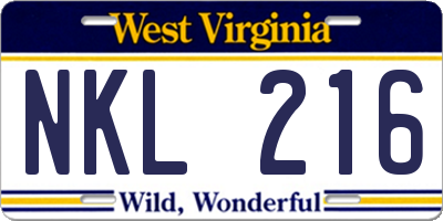WV license plate NKL216