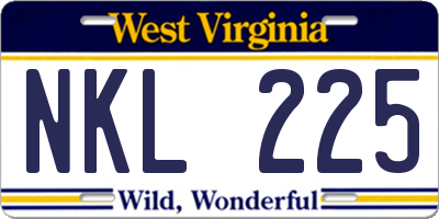 WV license plate NKL225