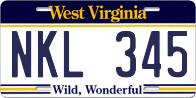 WV license plate NKL345