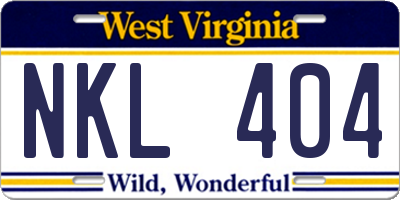 WV license plate NKL404