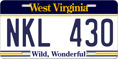 WV license plate NKL430