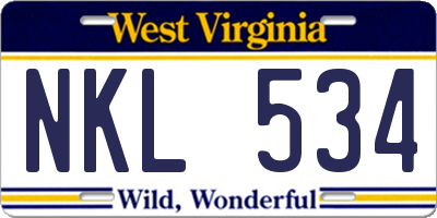 WV license plate NKL534