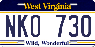 WV license plate NKO730
